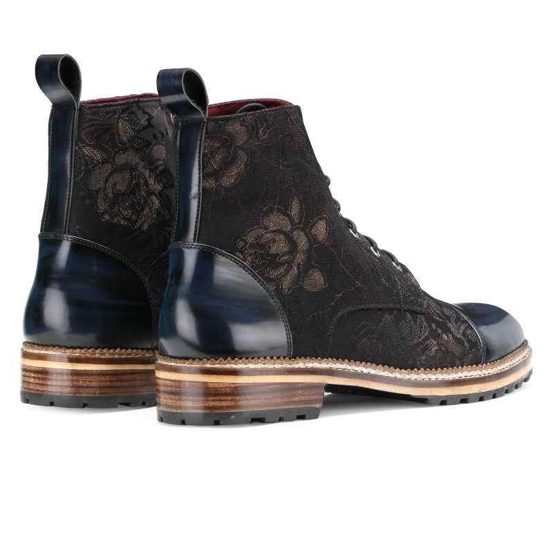 Jose Printed Laceup Boots - Black Blue