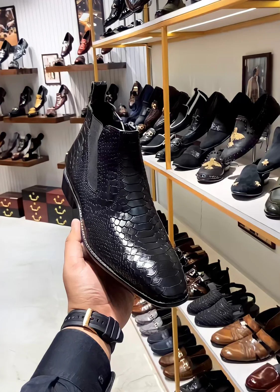 Charcoal Black Cobra Scaled Zip Boots