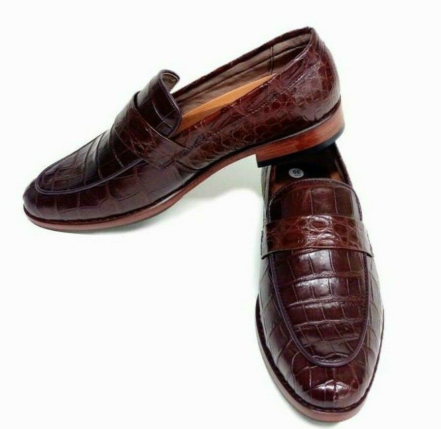 Men's Shoes Genuine Crocodile Alligator Skin Leather Handmade | Brown