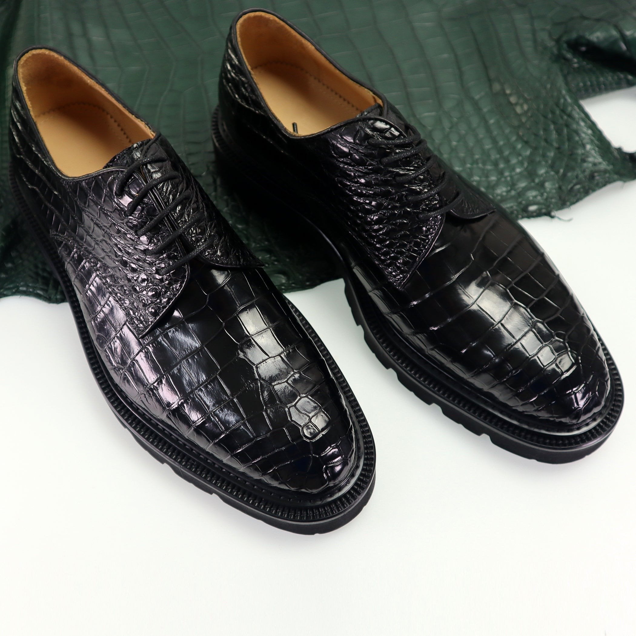 Genuine Alligator Leather Dress Shoes Lace Up Cap-Toe Brogue Shoes