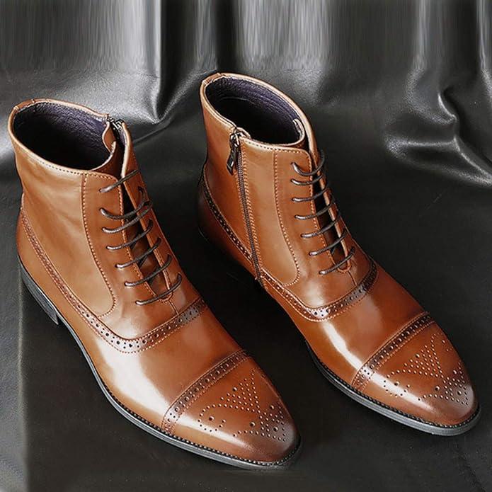 Men Round Toe Leather Short Boots