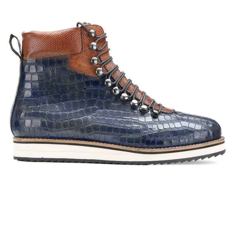 Noa Textured Hiker Style Laceup Boots - Blue