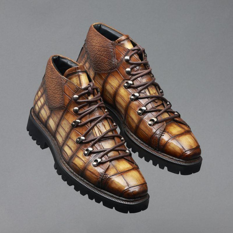 Titan Boots in crocodile leather, Tabacco color