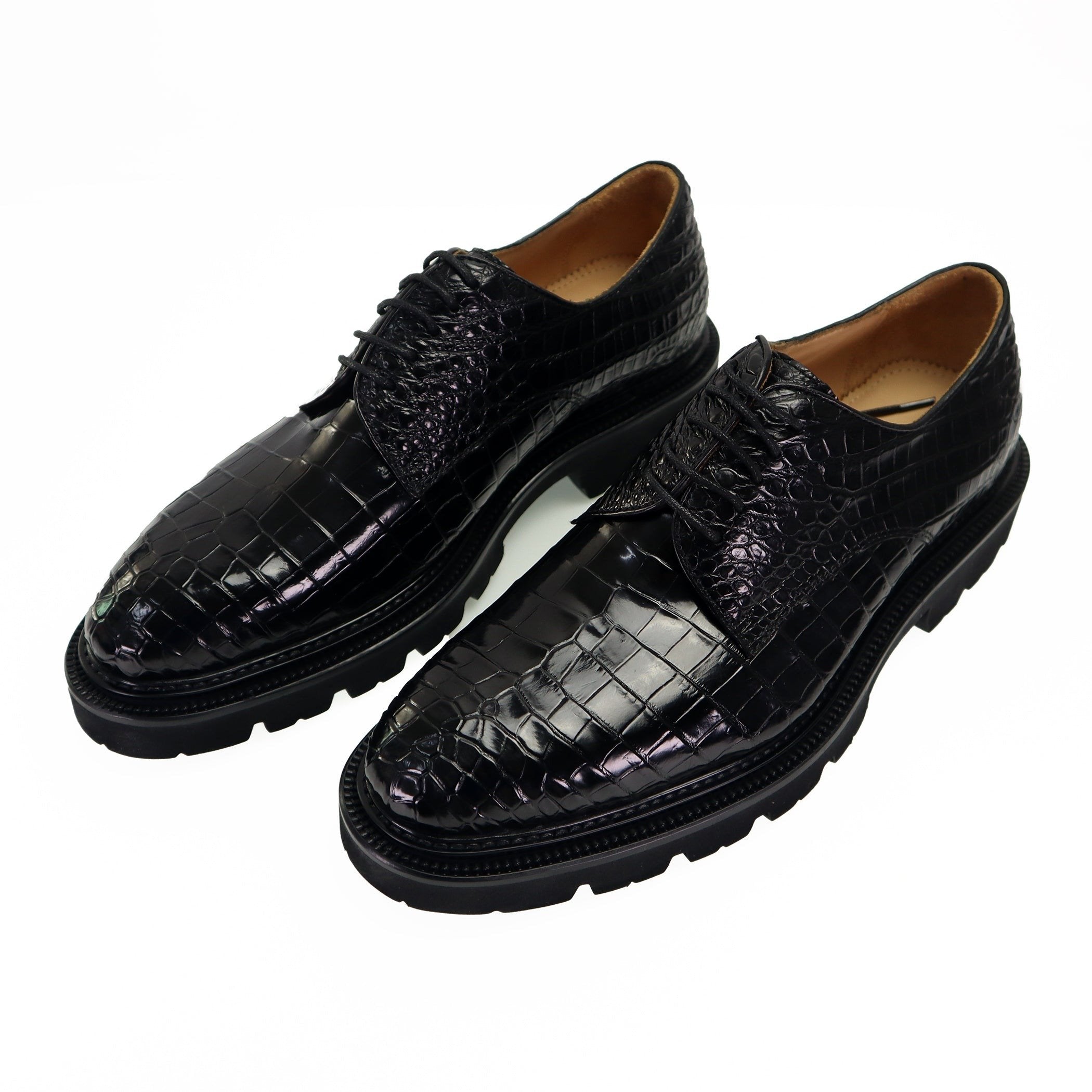 Genuine Alligator Leather Dress Shoes Lace Up Cap-Toe Brogue Shoes