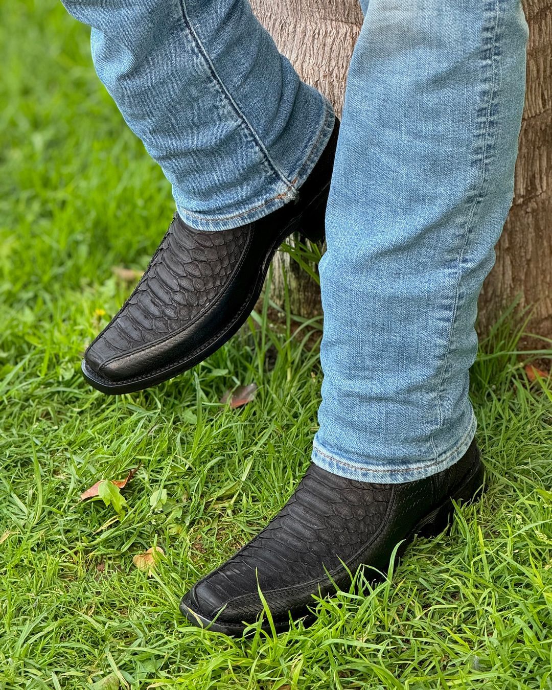 Black Python Snake Skin Men's Boots