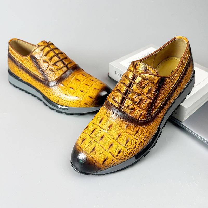 2024 New Crocodile Print Handmade Vintage Men's Shoes