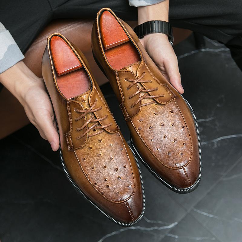 Ostrich Print Lace-Up Derby Shoes