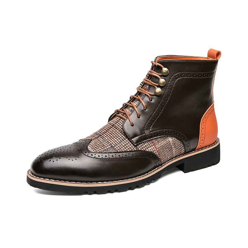 High-top brogue carved English boots