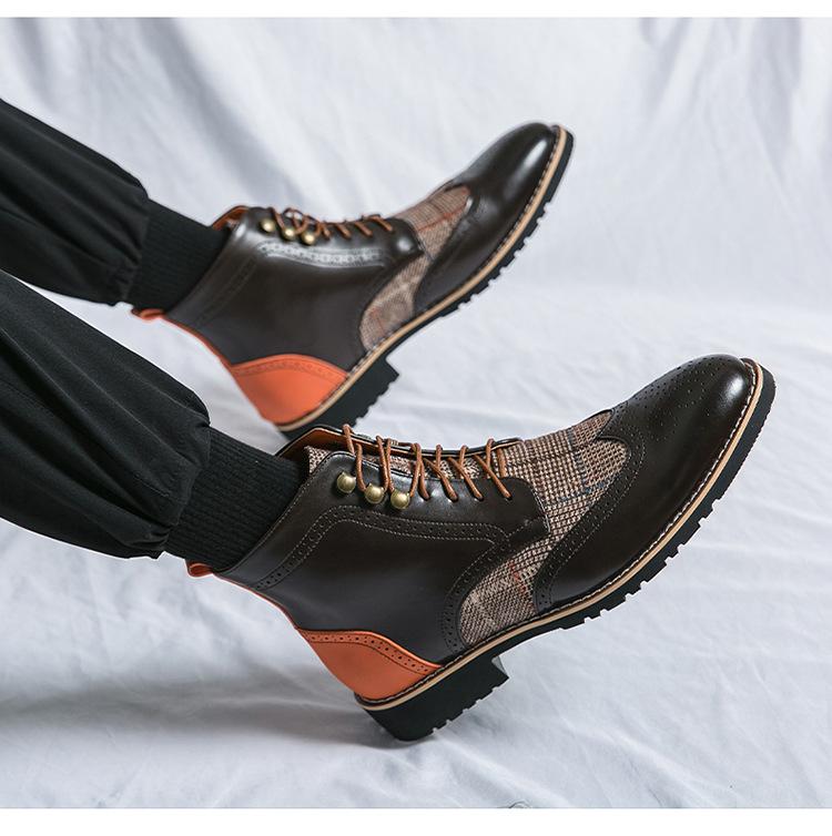 High-top brogue carved English boots